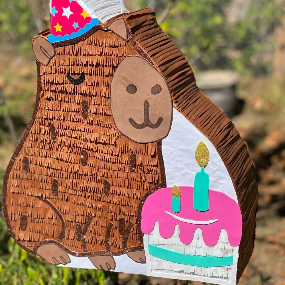 Festive Brown and Pink Capybara Pinata
